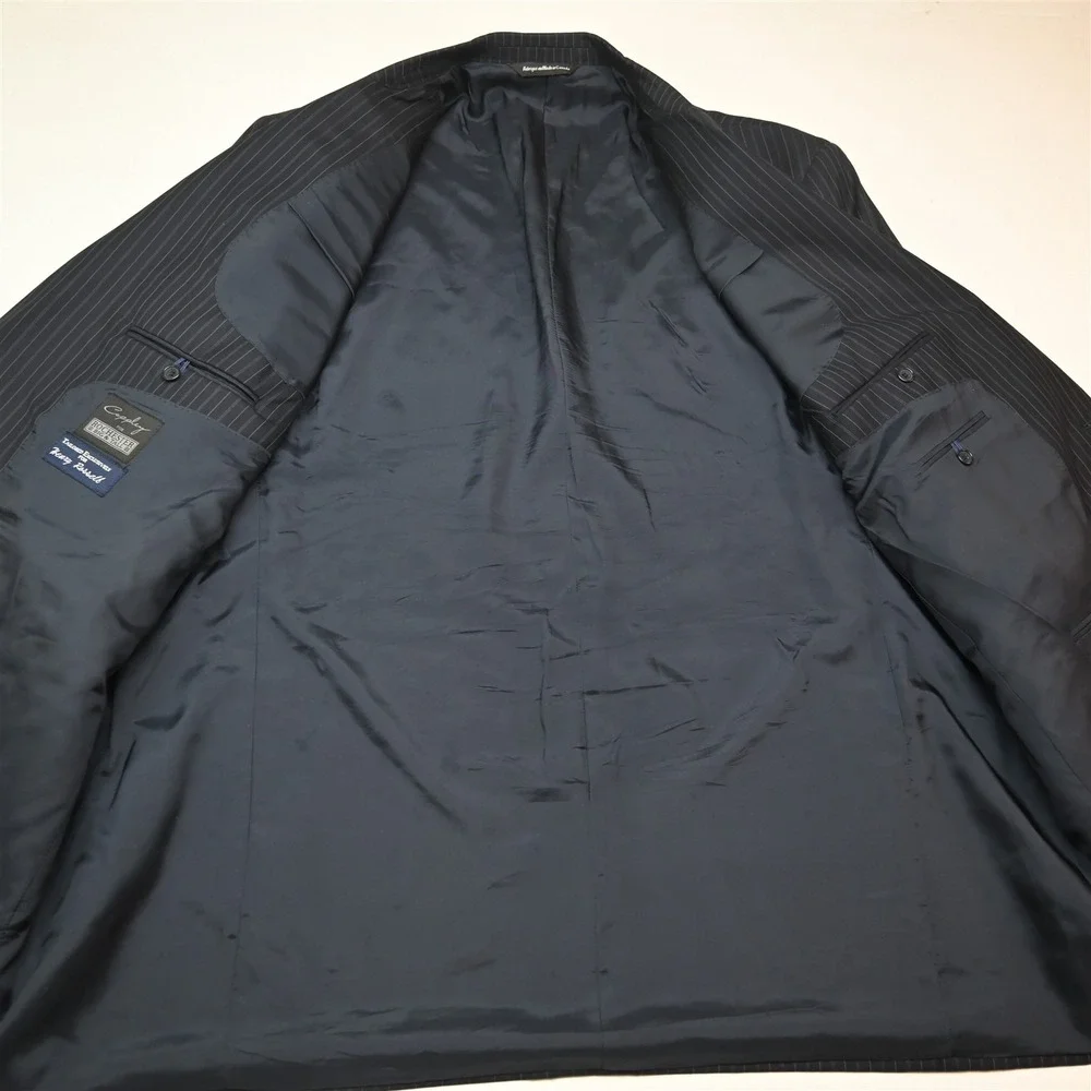 Coppley 52L 48x34 Navy Blue Wool Cashmere Striped Mens Jacket Pants Suit